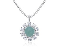Green Quartz with CZ Crystal Silver Necklace SPE-5148